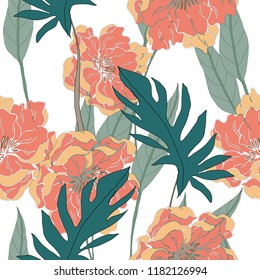 Elegance pattern with flowers and leaf.Floral vector illustration.