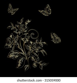 Elegance  pattern with flowers narcissus on black background, vector illustration