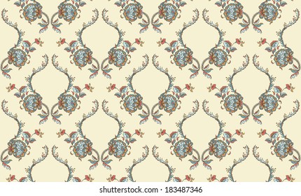 Elegance pattern with flowers ornament, vector floral illustration in vintage style