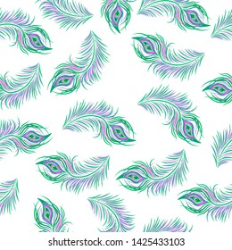 Elegance peacock feathers seamless fabric pattern. 