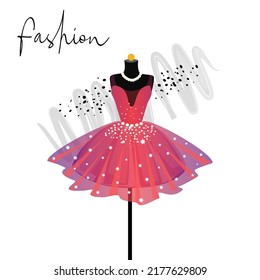 A elegance pink dress on mannequin fashion illustration