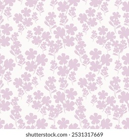 Elegance pink floral stems seamless pattern on a grey background. Vector hand drawn. Artistic, abstract flowers and tiny leaves, buds bells printing. Template for designs, fabric, fashion, textile