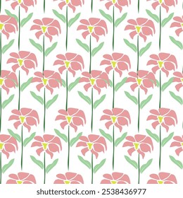 Elegance pink floral stems seamless pattern on a grey background. Vector hand drawn. Artistic, abstract flowers and tiny leaves, buds bells printing. Template for designs, fabric, fashion, textile