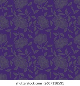 Elegance pink floral stems seamless pattern on a grey background. Vector hand drawn. Artistic, abstract flowers and tiny leaves, buds bells printing. Template for designs, fabric, fashion, textile