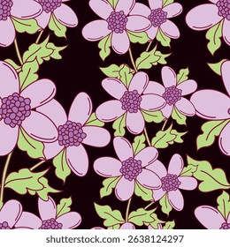 Elegance pink floral stems seamless pattern on a grey background. Vector hand drawn. Artistic, abstract flowers and tiny leaves, buds bells printing. Template for designs, fabric, fashion, textile