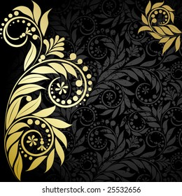 Elegance  plant with gold leaves  on the black background