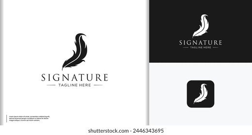 Elegance Quill logo with black ink flat vector template design style