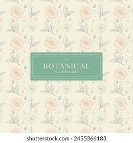 Elegance Red Black Orange Green Cream drawn mono-line floral botanical flower background design