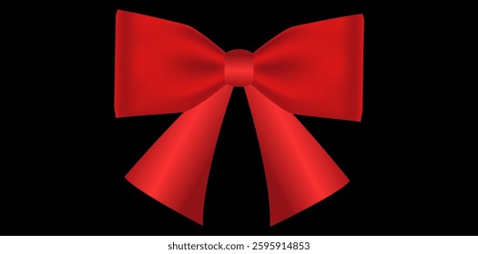 Elegance Red Ribbon Bow On Black Background, Floral Bow Use For Postcards, Packaging And Holiday Decoration.