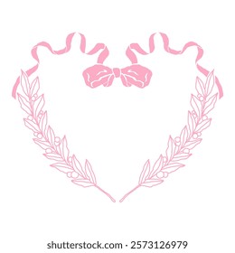 Elegance retro heart border with bow and ribbon in Victorian vintage style. Hand-drawn baroque clipart of frame for wedding invitations, posters.	
