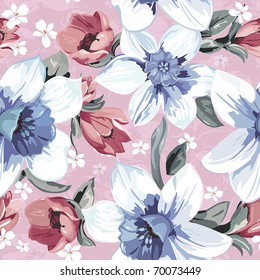 Elegance Retro pink Seamless pattern with flowers narcissus, vector illustration