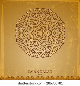 elegance round lace ornament over grunge background, mandala, vector illustration.