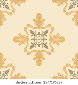 Elegance Royal Exquisitely Flawless Gold Silk Weaves Elaborate Florals Luxury Square Scroll Ornament Monogram Pattern Flawless Neatly Arranged Embroidery Seamless Jacquard Hand Drawn Vector Decoration