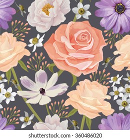 Elegance seamless color flower pattern with roses. Background for web pages, wedding invitations, save the date cards. Flower vector background. EPS 10 vector.