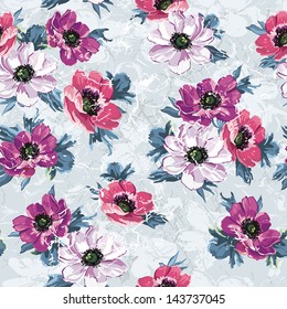 Elegance Seamless color flowers pattern on light background, vector illustration