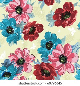 Elegance Seamless color flowers pattern on light background, vector illustration