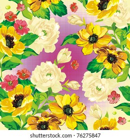 Elegance Seamless color flowers pattern on light background, vector illustration