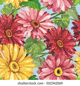 Elegance Seamless color Gerbera pattern on light background