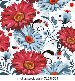 Elegance Seamless color Gerbera pattern on light background, vector illustration