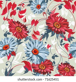 Elegance Seamless color Gerbera pattern on light background, vector illustration