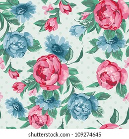 Elegance Seamless color peony pattern on floral background, vector illustration