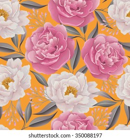 Elegance Seamless color peony pattern on the yellow background. Background for web pages, wedding invitations, save the date cards. Flower vector background. EPS 10 vector.