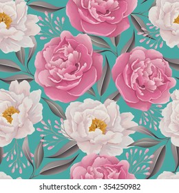 Elegance Seamless color peony pattern on the blue background. Background for web pages, wedding invitations, save the date cards. Flower vector background. EPS 10 vector.