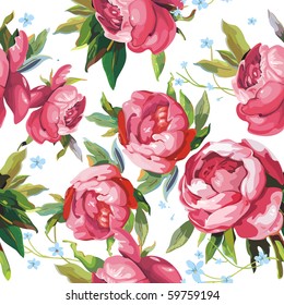 Elegance Seamless color peony pattern on white background, vector illustration