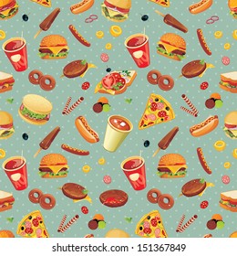 Elegance Seamless fast food pattern, Vector illustration