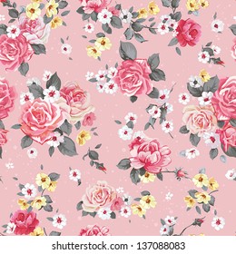 Elegance Seamless floral pattern with beautiful roses, vintage vector illustration