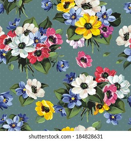 Elegance Seamless Floral Pattern With colored Flowers, vector illustration