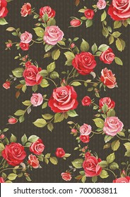 Elegance seamless floral pattern with pink roses. Wallpaper with leaves and flowers. Vintage decorative template for congratulation design, vector illustration