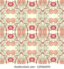 Elegance seamless flower pattern with ornament, vector floral illustration in vintage style