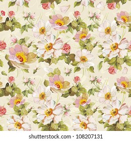 Elegance seamless flowers pattern on abstract background. Floral vector illustration.