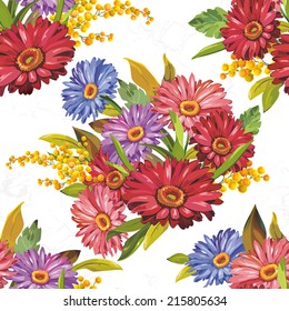 Elegancia Patrón de Gerbera sin costura sobre fondo de luz, ilustración vectorial
