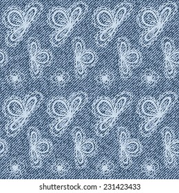 Elegance seamless pattern with denim jeans background