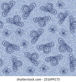 Elegance seamless pattern with denim jeans background