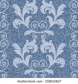 Elegance seamless pattern with denim jeans background