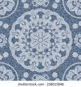 Elegance seamless pattern with denim jeans background