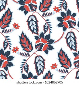 elegance seamless pattern with ethnic flowers and leaf, vector floral illustration in vintage style