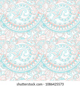 elegance seamless pattern with ethnic flowers and leaf, vector floral illustration in vintage style
