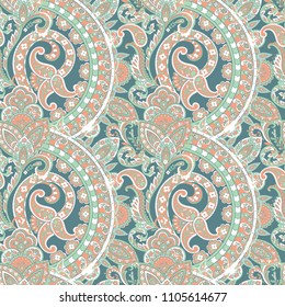 elegance seamless pattern with ethnic flowers and leaf, vector floral illustration in vintage style