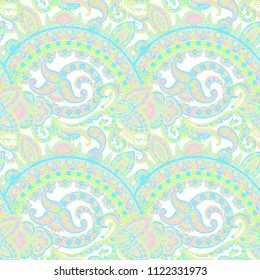 elegance seamless pattern with ethnic flowers and leaf, vector floral illustration in vintage style