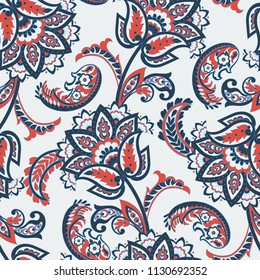 elegance seamless pattern with ethnic flowers and leaf, vector floral illustration in vintage style