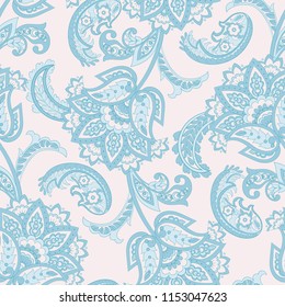 elegance seamless pattern with ethnic flowers and leaf, vector floral illustration in vintage style