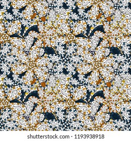 Elegance seamless pattern with ethnic flowers on white, black and blue colors. Vector Floral Illustration in asian textile.