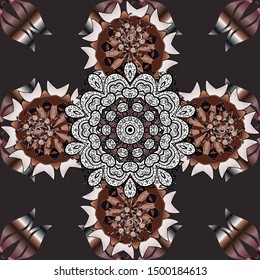Elegance seamless pattern with ethnic flowers on gray, black and brown colors. Vector Floral Illustration in cute textile.