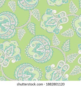 elegance seamless pattern with ethnic flowers and leaf, vector floral illustration in vintage style