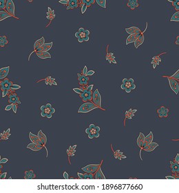 elegance seamless pattern with ethnic flowers and leaf, vector floral illustration in vintage style