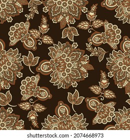 elegancia patrón sin fisuras con flores étnicas y hoja, vectorial floral ilustración en estilo vintage